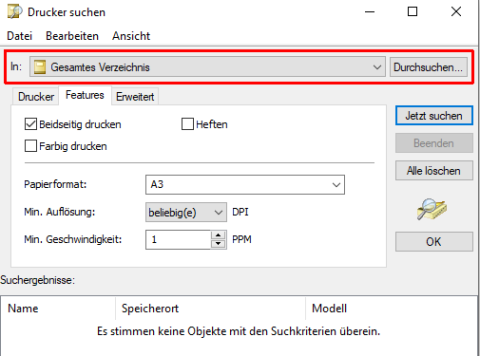 Das Suchfenster 