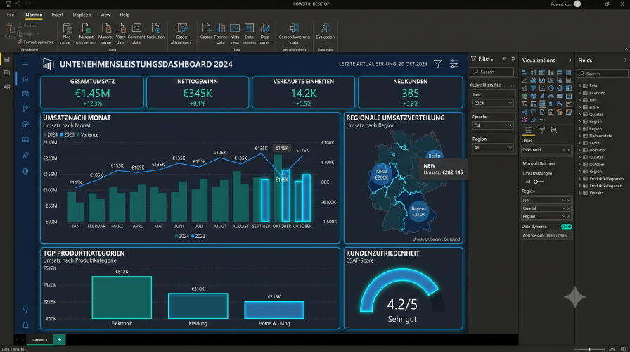 Beispiel eines interaktiven Microsoft Power BI Dashboards für B2B-Analysen